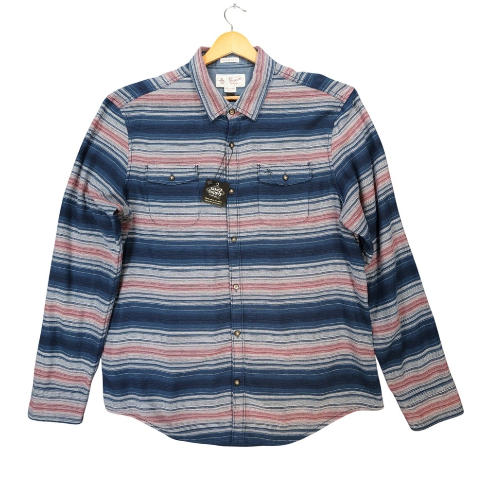 Original Penguin Button Down‎ Shirt Mens XXL Blue Excellent Heritage Slim Fit